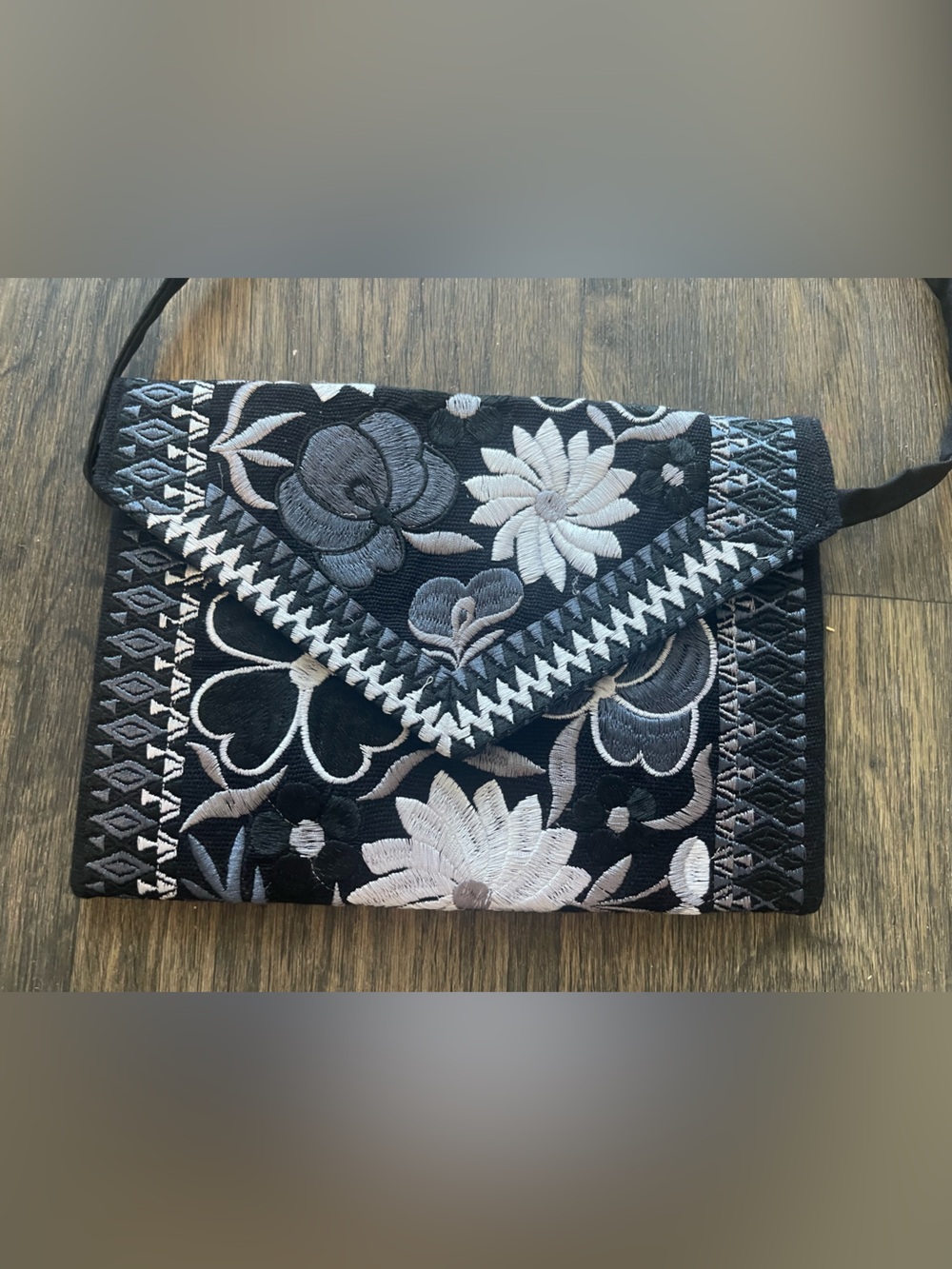 Authentic Handmade Mexican Floral Embroidered Crossbody Envelope Bag